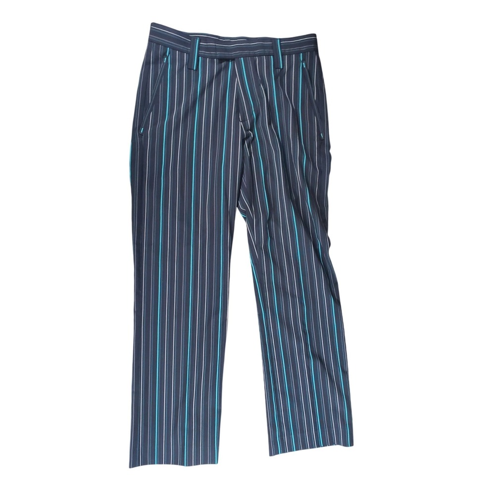 J.Lindeberg Stockholm Mens Golf Striped Trousers Black Turquoise Size 30